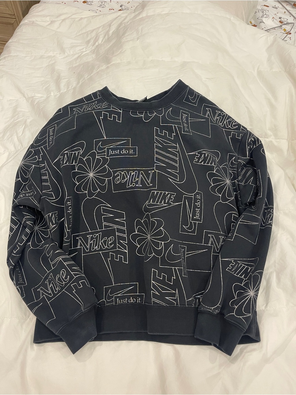 Nike Black Crewneck with Allover White Logo Print
